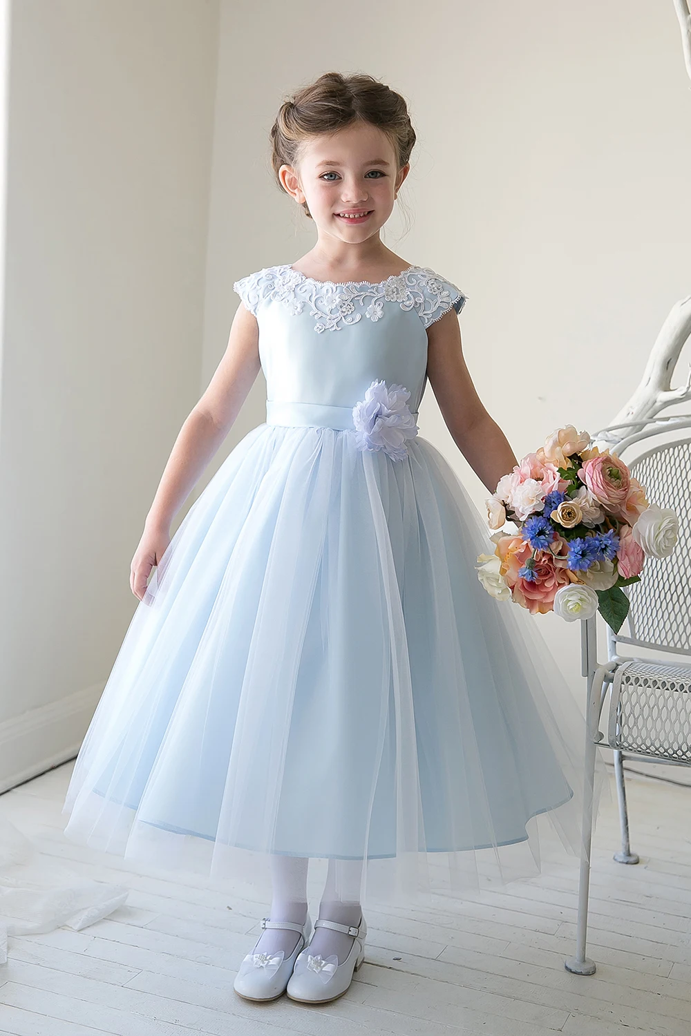 Little Girl Birthday Gift Formal Party Flower Girl Dress Sky Blue Pink