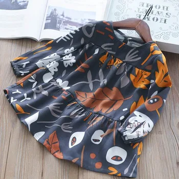 

6pcs/lot Autumn Girls Dress Long Sleeve Cotton Print Dresses 2018 Children Kids Leaves Print Clothes Princess Outfits Gifts