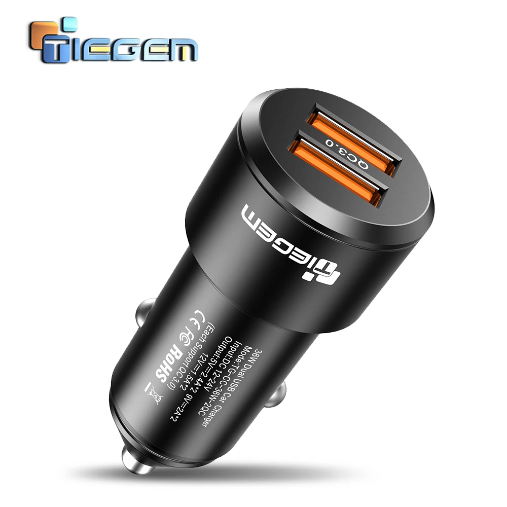 TIEGEM سيارة شاحن يو اس بي سريعة تهمة 3.0 الهاتف المحمول شاحن المزدوج USB سريع QC 3.0 سيارة شاحن سامسونج Xiaomi شاحن 36 W
