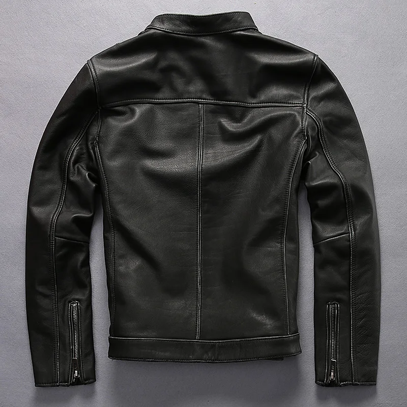 Buy simple design men's cow leather jacket mens coat genuine cowhide leather vintage rider jacket