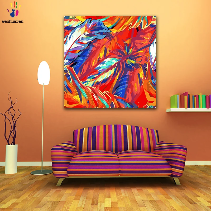 

DIY colorings pictures by numbers with colors Colored feather illustration picture drawing painting by numbers framed