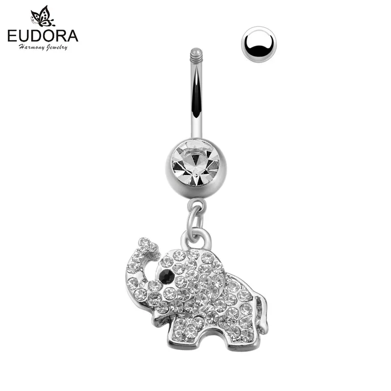 

1 piece 14G crystal Elephant jeweled surgical steel Belly Navel Ring body piercing on sale FR144