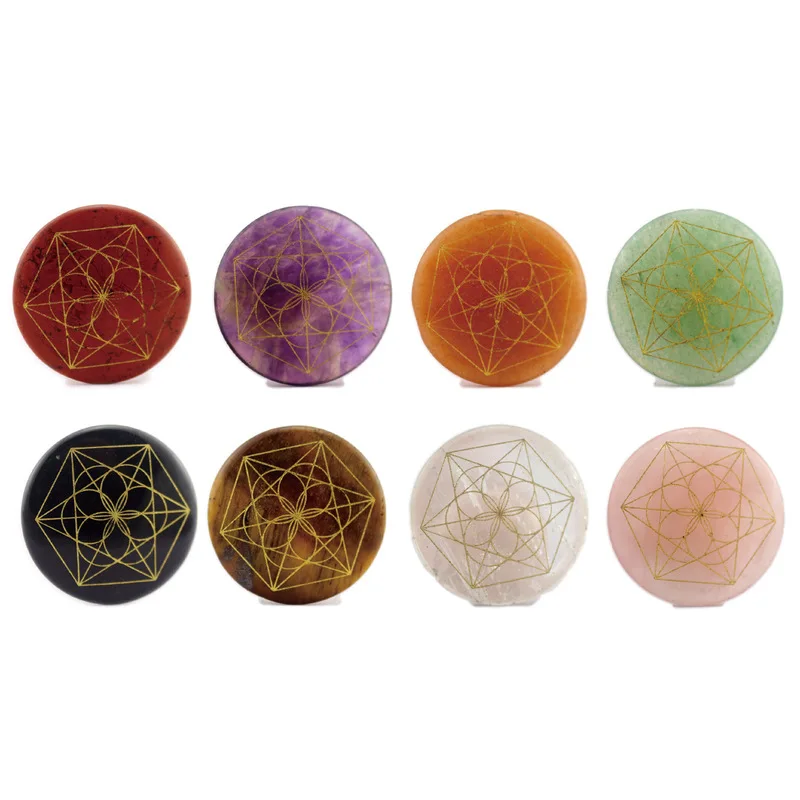 

Natural crystal quartz carving, religious aura runes, arranged pieces