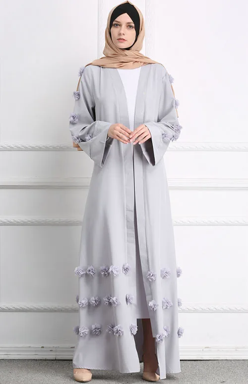 Взрослый Дубай открытый Абая, для мусульман женщина Caftan платье исламский Абая для женщин турецкий халат мусульманский хиджаб кардиган платья одежда - Цвет: Gray