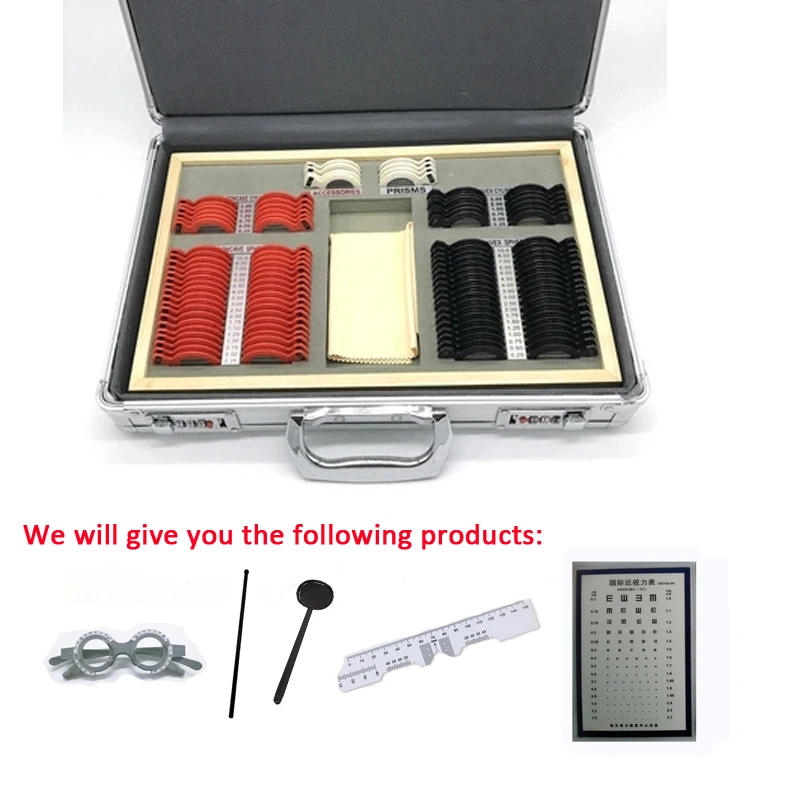 

104 pcs Trial Lens Set with Measuring Glasses Testing Frame Optical Lens Optometry Rim Case Evidence Box Aluminum Rim Kit