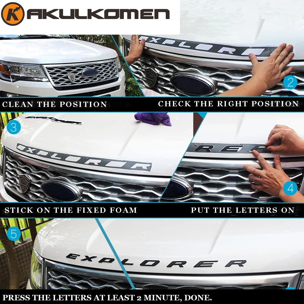 white Black New ABS Front Hood Emblem 3D Letters Explorer Stickers For Ford 2011-2020 white Black New ABS Front Hood Emblem 3D Letters Explorer Stickers For Ford 2011-2020
