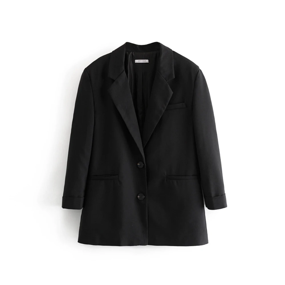 

Klacwaya Women Fashion Blazer Suit 2019 Office Ladies Loose Black Blazers Jackets Single Breast Girls Casual Oversize Suits Set