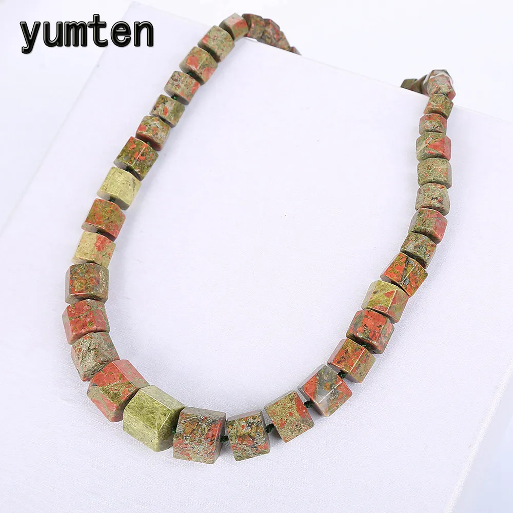 

Yumten Unakite Men Necklace Charms Magnesite Square Diamond Original Statement Natural Stone Gemstone Power Crystal Fine Jewelry