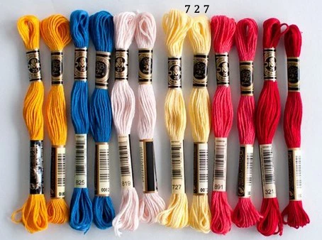 

100% cotton six strand floss thread RS Rosace 727, equal DMC 727, 8m/piece, 12pcs/box, topaz color