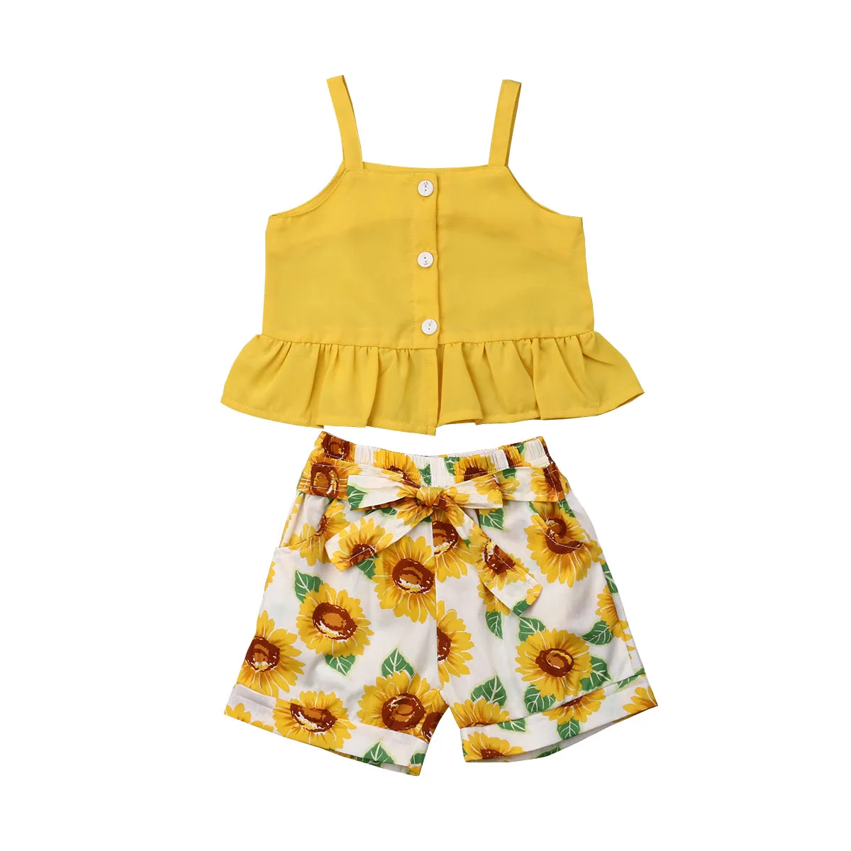 Ensemble vêtements princesse pour filles | Haut, short de tournesol, bas de pantalon, 2 pièces, vêtements de fête, d'été, pour enfants de 1-6ans
