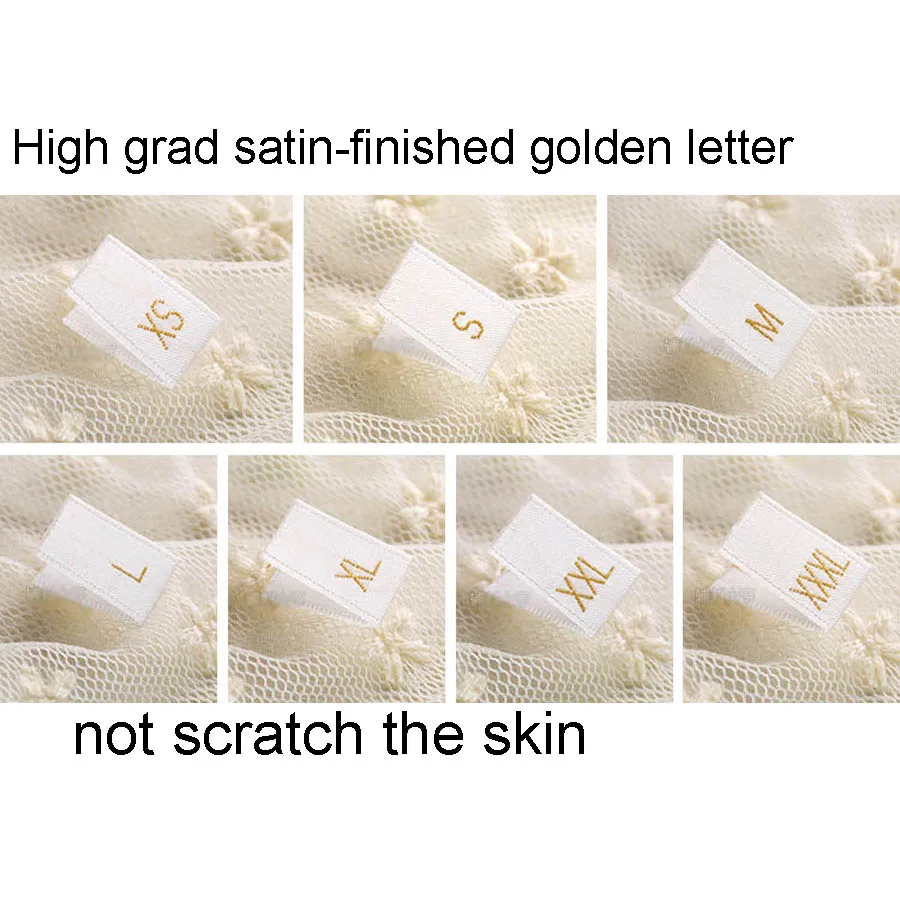 

High Grade satin-finished white woven Golden size labels XS-XXXL 500pcs/lot middle centre Folded Garments tags not scratch skin
