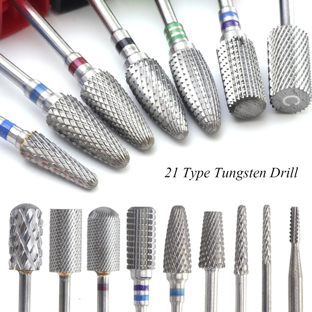 1pcs Carbide Tungsten Milling Cutter Burrs Electric Nail Drill Bit 21