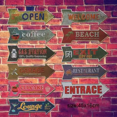 Barra Flecha Forma Metal Lata Signo Vintage Garaje De Casa