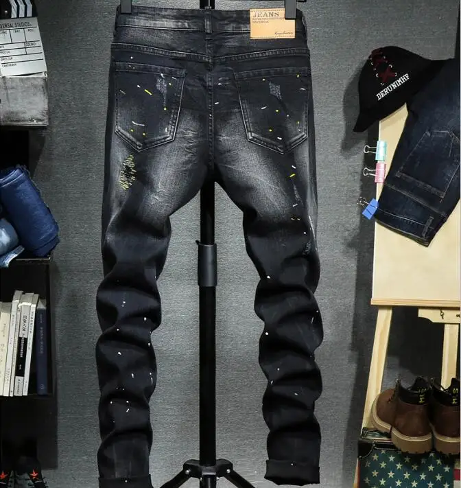 Новые мужские джинсы, рваные джинсы для мужчин, байкерские джинсы, европейский и американский стиль, облегающие, высокое качество, мода#1711