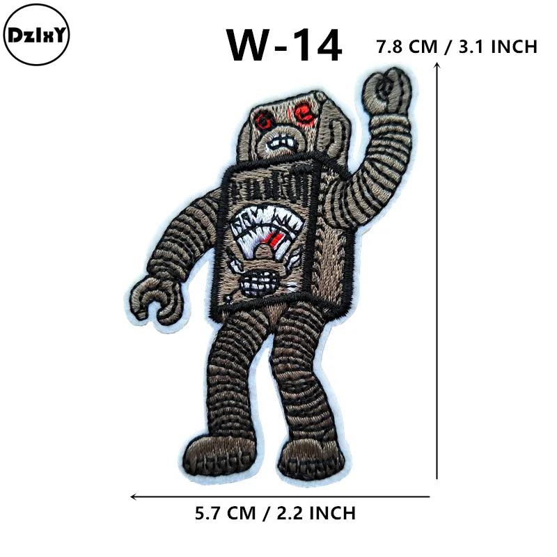 

Robot Embroidery Patches for T-shirt Iron on Stripes Clothes Stickers Sewing Applications Hippie Badges @W-14
