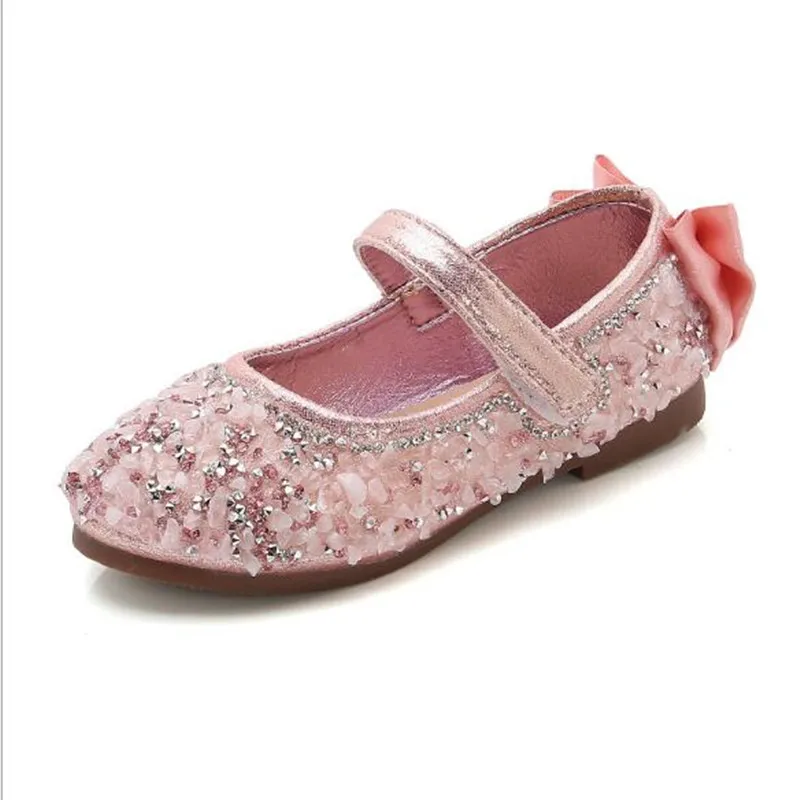 Black pink Silver Childrens leather shoes Girl Rhinestone Sequin Princess shoes Kids dancing Wedding Party Shoes For Baby Girl