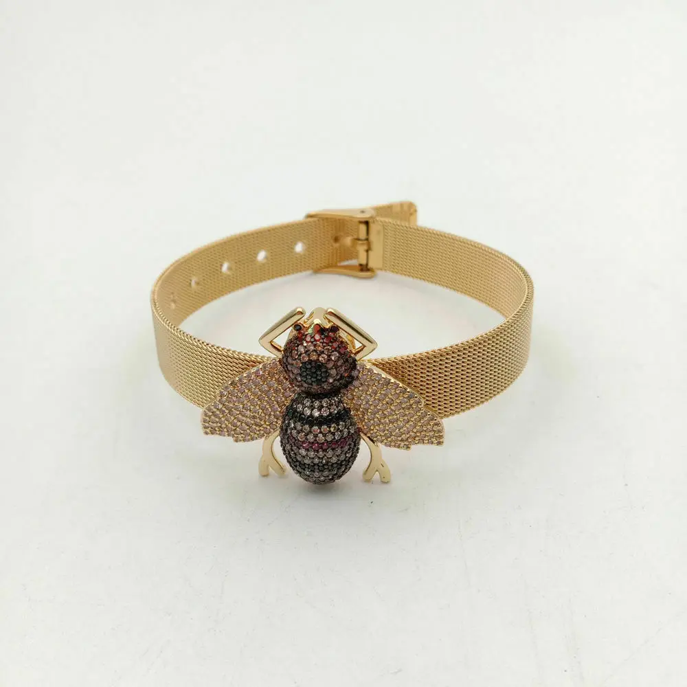 

Micro pave bee Cubic Zircon connector stainless steel bracelet