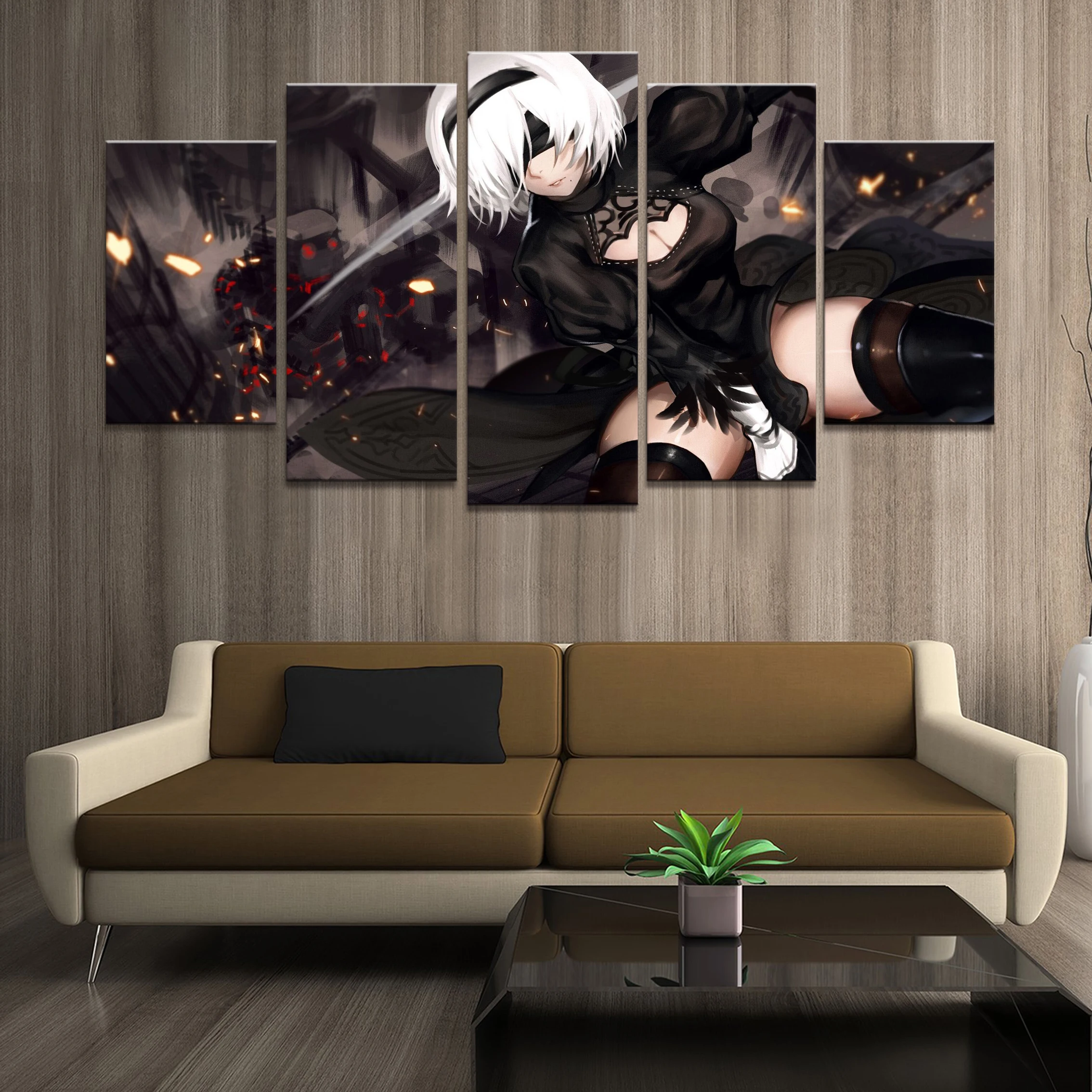 

Home Decor Poster HD Pictures Prints Canvas 5 Piece Modular NieR Automata 2B GAME Living Room Art Decorative Painting Framed