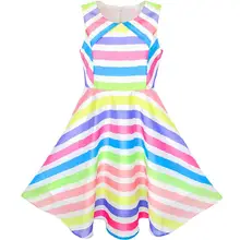 Girls Dress Colorful stripe Beach Sundress 2018 Summer Princess Wedding Party Dresses Girl Clothes Size 6-12 Pageant Vestidos