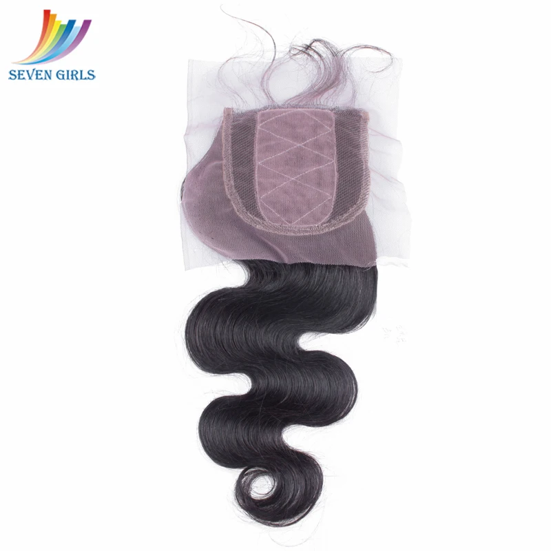 Sevengirls 4*4 + 2*4 Шёлковые подкладки 100% бразильский человеческих волос объемной волны швейцарская шнуровка натуральный цветные волосы для