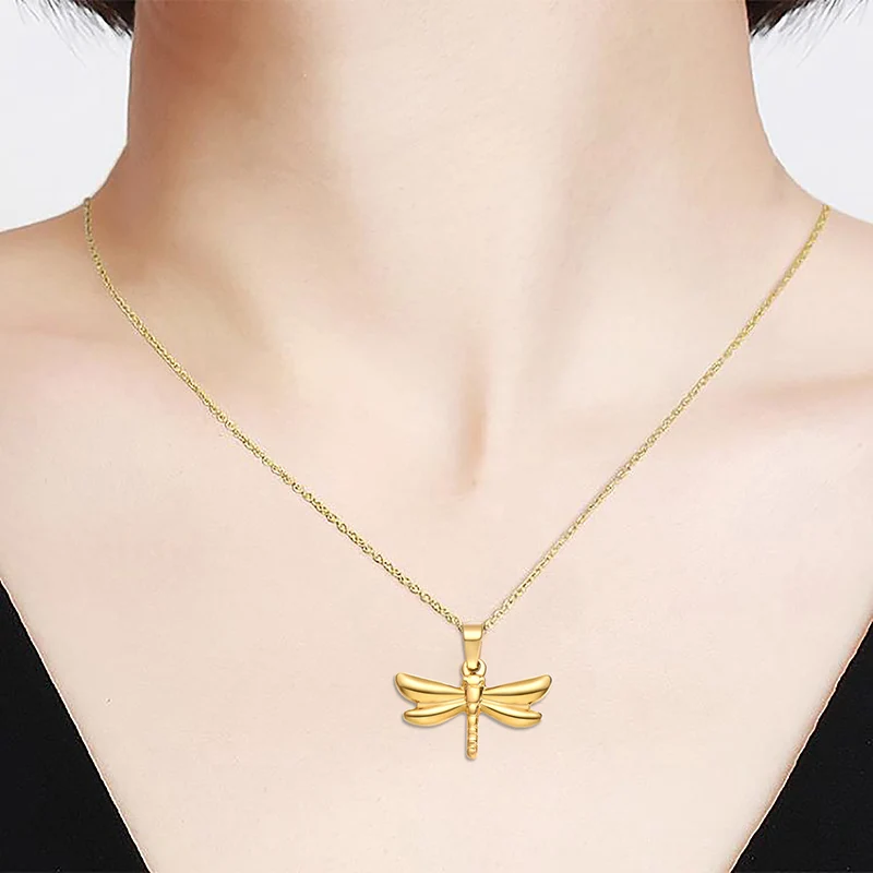 

ZFVB Women Dragonfly Necklaces 316L Stainless Steel Chokers Insect Pendants Necklace Statement Cute Jewelry Bijoux Gift