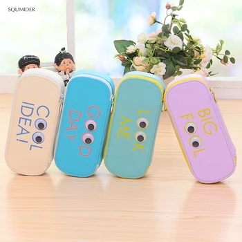 

Creative PU Leather Pencil Case Large Capacity Bag Big Eyes Simple Zipper Pencil Bag for Boys&Girls School Stationery Supplies