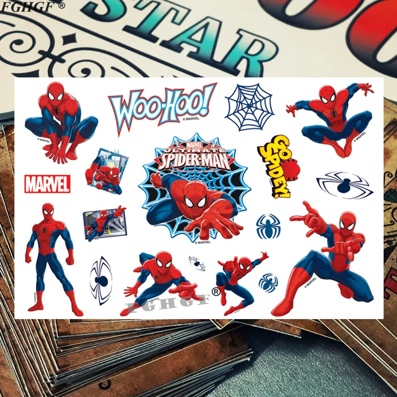 

Cute 3d kids Spider Superman Child Temporary Body Art Flash Tattoo Sticker 17*10cm Waterproof painless tattoo Free shipping