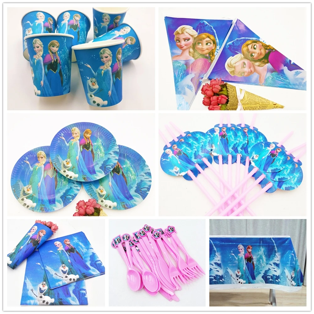 

82pcs/set Disney Frozen Elsa and Anna Birthday Party Decoration Kids Disposable Tableware Sets Baby Shower Girl Supplies Favors