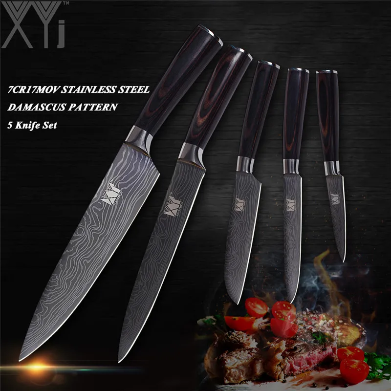 

XYj 7Cr17Mov 440A Stainless Steel Kitchen Knives 3-5 PCS Set Paring Utility Santoku Slicing Chef Knife Cooking Knives Wholesale