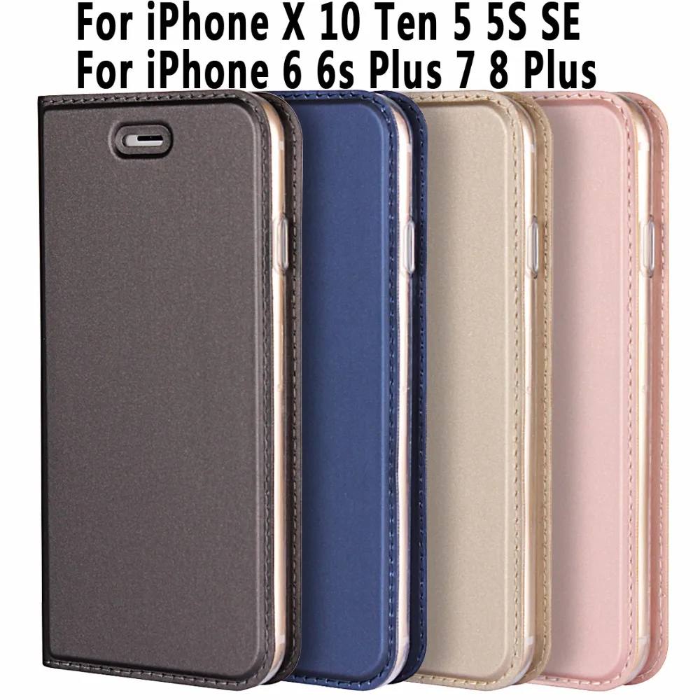 

Ultra-thin Magnetic Leather Cover for Apple iPhone X 10 Ten for iPhone 5 5s SE 6 6s Plus 7 8 Plus with Card Slot Stand Holder