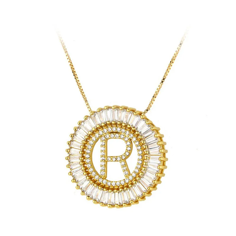 

BOAKO Golden Color Copper White Cubic Zirconia 26 Letters Pendant Necklaces Women's Fashion Jewelry CZ Colar Feminina X7-M2