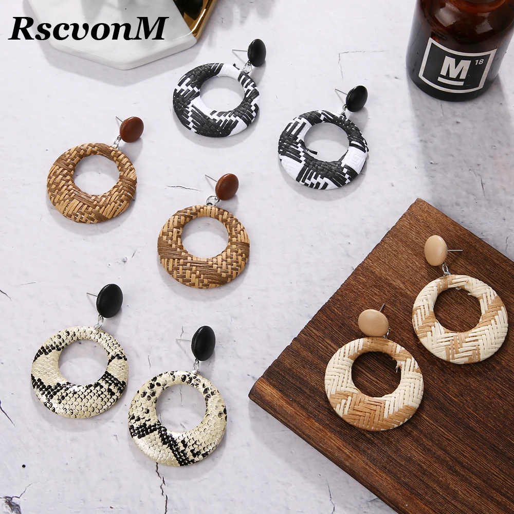 

2019 New Hot Fashion Bamboo Rattan Straw Weave Earrings For Women Handmade Circle Long Drop Dangle Earring Female Brincos gift
