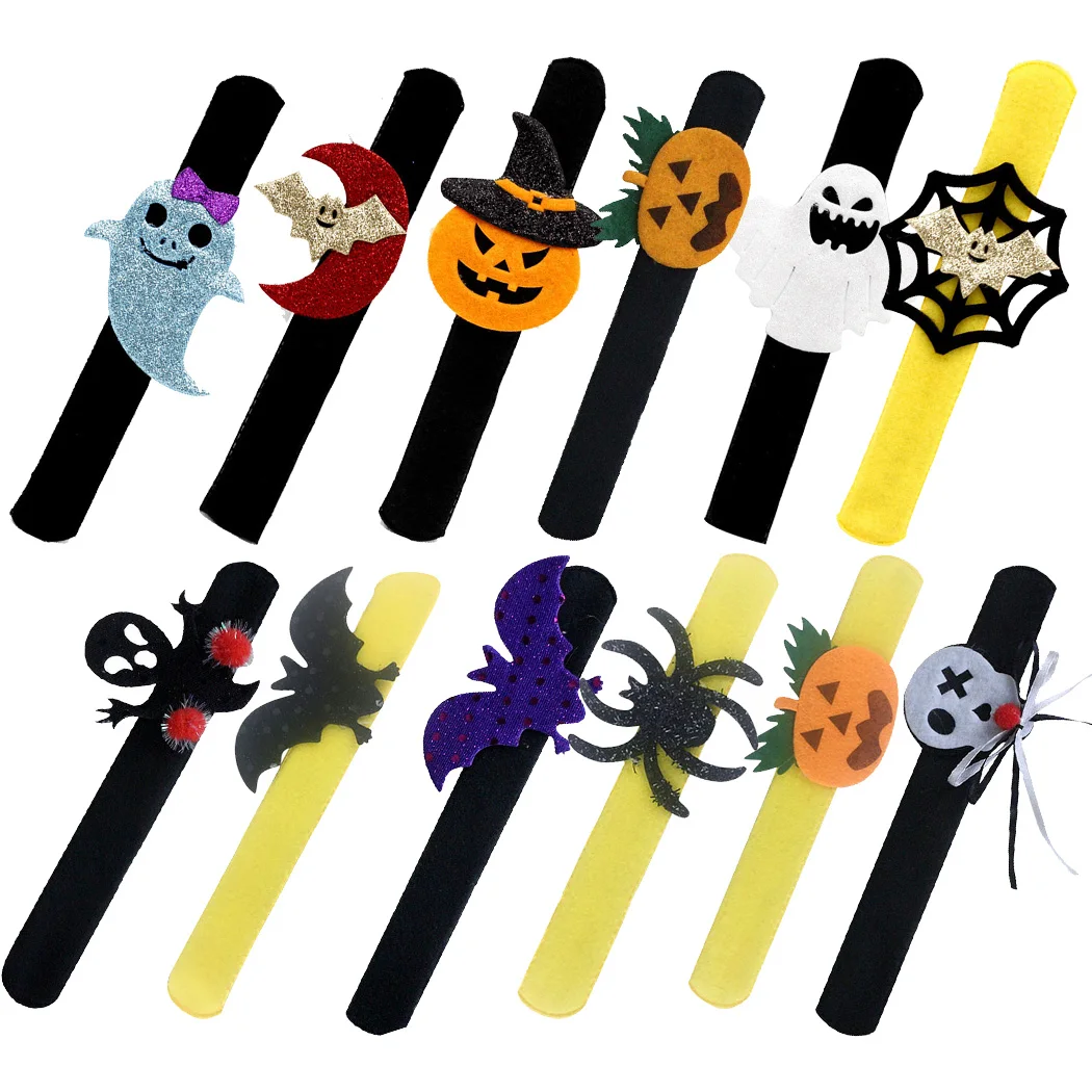 

12PCS Party Bracelet Decorative Halloween Theme Patterns Slap Bracelet Slap Band Halloween Party Kids Gifts Favors