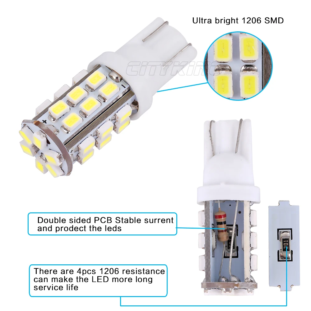 100 шт х Автомобильный светодиодный белый свет T10 30SMD 1206 3020 Светодиодный w5w t10 30 светодиоидное для автомобиля W5W 168 клин инструменты для дверцы боковая лампа