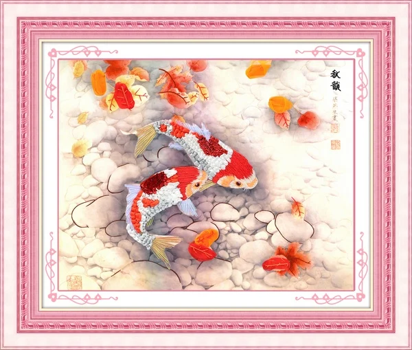 New Arrival DIY Unfinished 3D Ribbons Embroidery Paintings Sets Handmade Needlework Embroidery Kits, fishes 60*47cm