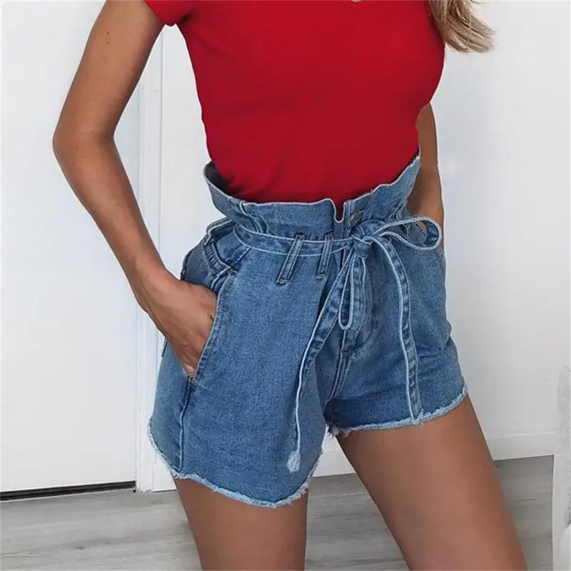 

Fashion Summer Women Jeans Shorts Casual Loose Slim Thin Lady Denim Shorts Bow Belt Bodycon High Waist Sexy Female Daily Shorts