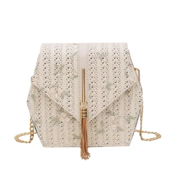

Women Rattan Bag Summer Hexagon Straw Leather Handbags 2019 Boho Luxury Designer Lady Totes Sac a Main Crossbody over Shoulder