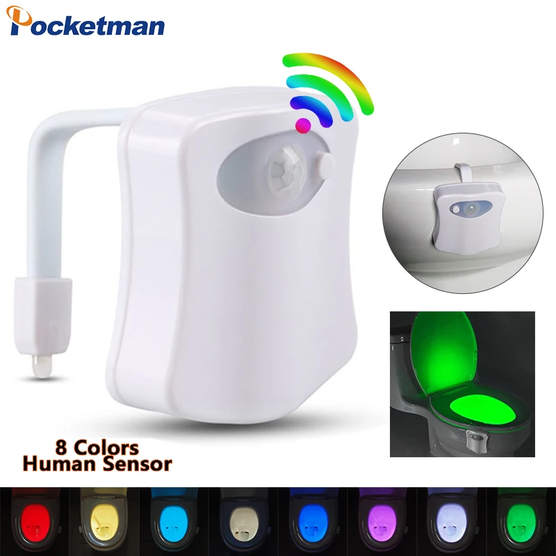  8 Color LED Toilet Light Smart human Motion Sensor Lamp Bathroom Toilet Night Light PIR Automatic A - 32829338917
