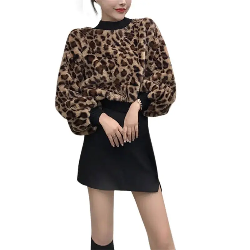 Leopard Print O neck Sweatshirt Women Casual Pullover
