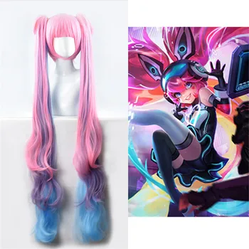 

Game Wig Cosplay Hacker Girl Angela Skin Wig Heat Resistant Synthetic Wig Long Pink Blue Wig Halloween Carnival Party Props
