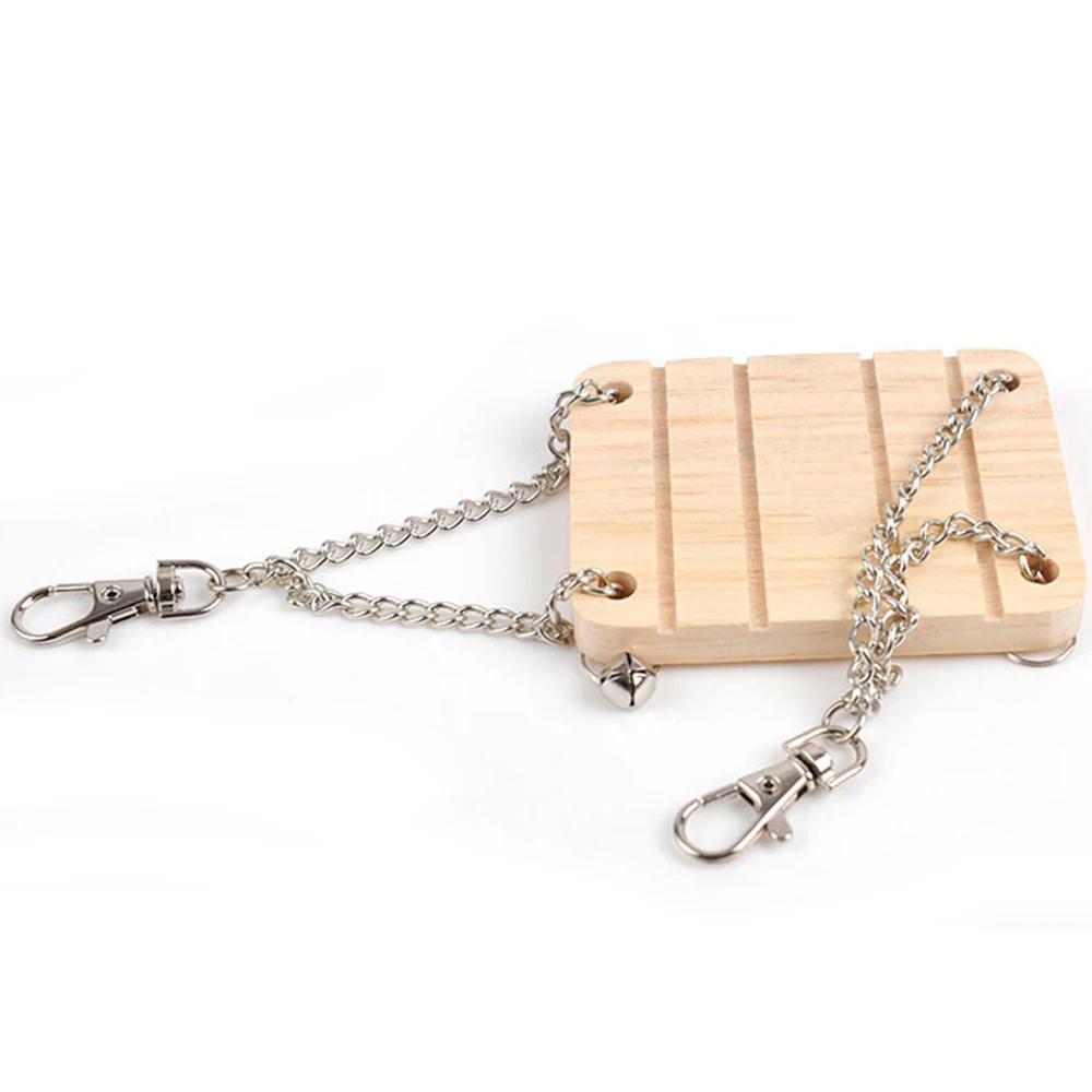 Funny Hamster Wooden Toys Swing Ladder Bell Pet Rat Bird Hanging Cage Products Small Animals Pets Play Toys 88x70x10mm
