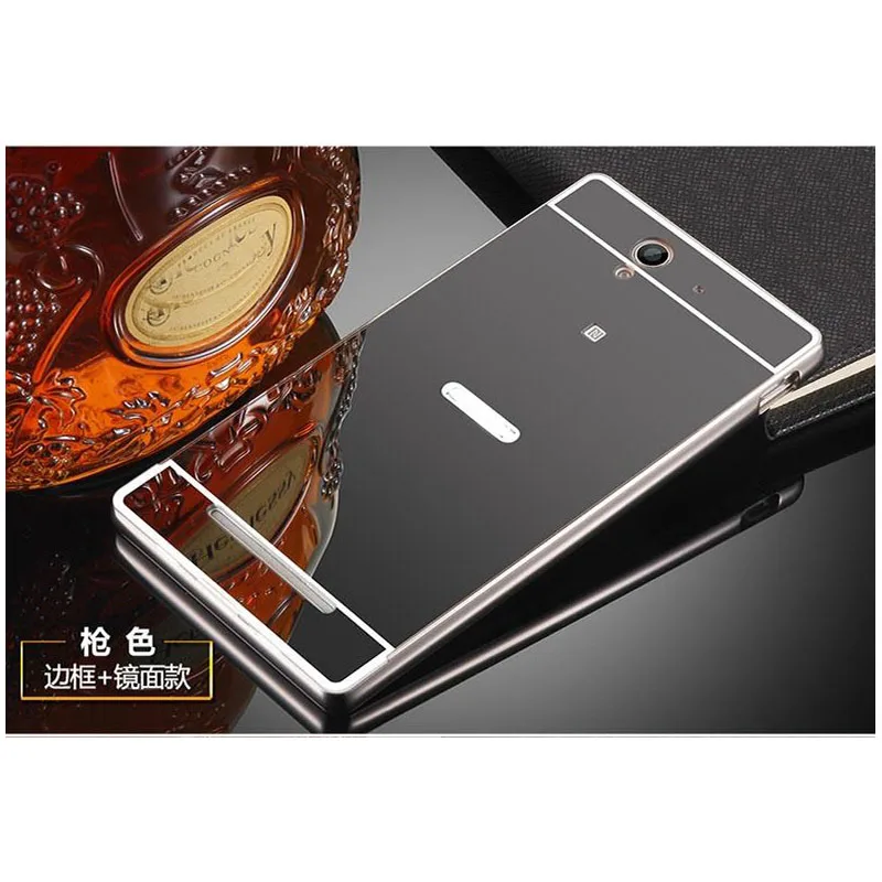 Aluminum Mirror case For Sony Xperia C3 C4 C5 C6 M5 Plating Metal Frame +plastic Back Cover cases M4 Aqua capa |