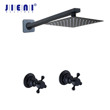 

JIENI Luxury Black Bathroom Shower Faucet With Shower Arm Black Shower Set Bathroom Bathtub Rainfall Square Shower Head Faucet