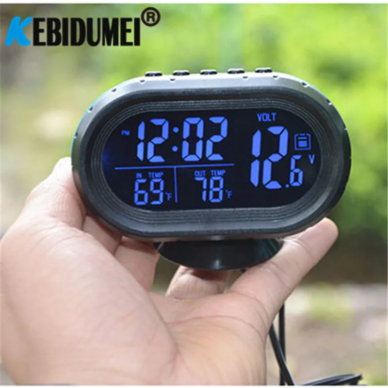 

3 in 1 Digital Car Clock Voltmeter Voltage Tester Double Thermometer Fahrenheit Celsius temperature detector for 12V 24V cars