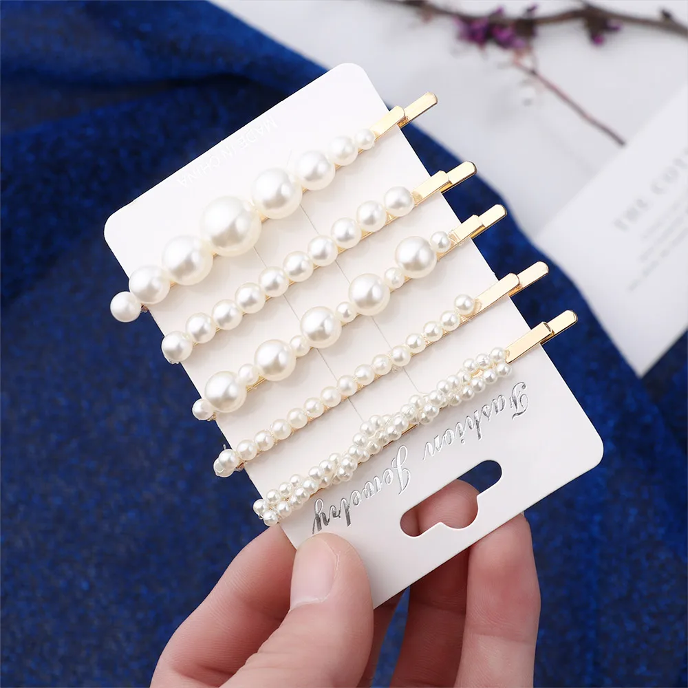 

5pcs/Set Fashion Big Small Imitation Pearl Beads Hair Clips Hairpins For Women Fashion Hair Jewelry Simple Barrettes Headwear