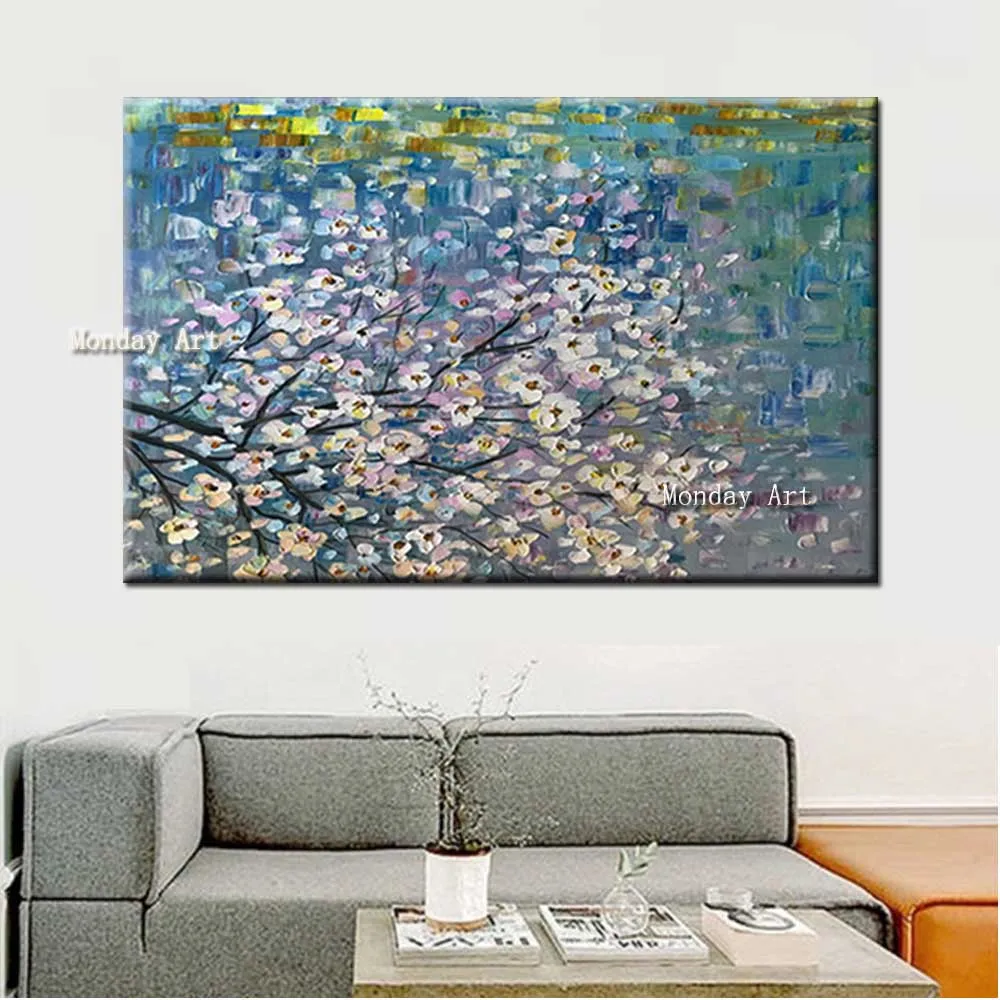

Hand-painted High Quality Knife Plum blossom Painting Flowers Oil Painting on Canvas Modern Wall Art Flower Painting for Decor