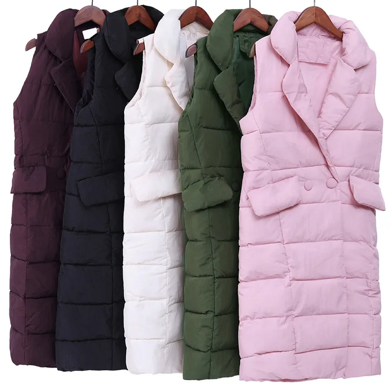 

Long Warm Winter Women's Jacket Slim Female Vests with Pockets Down Waistcoat for Women Coats Long Solid Down Vest Feminine Coat