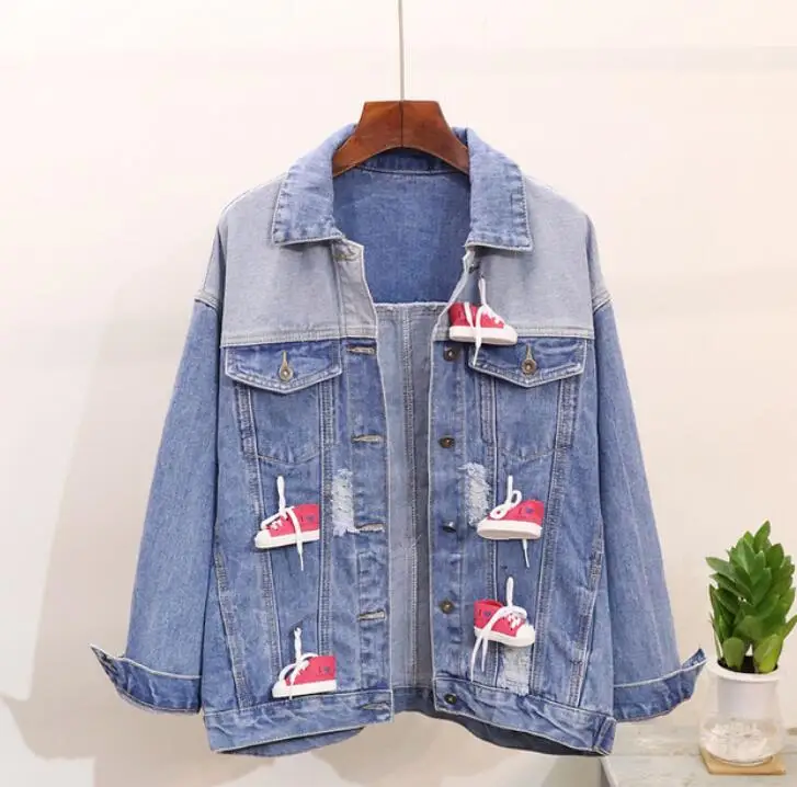 Femmes Denim 2018 Automne Manteau Dessinée Chaussures Veste Lâche Bleu Trou Occasionnels Femelle Printemps Bande De Nouveau Diamant Cowboy Jeans Lapin Outwear tqqCB7xpw