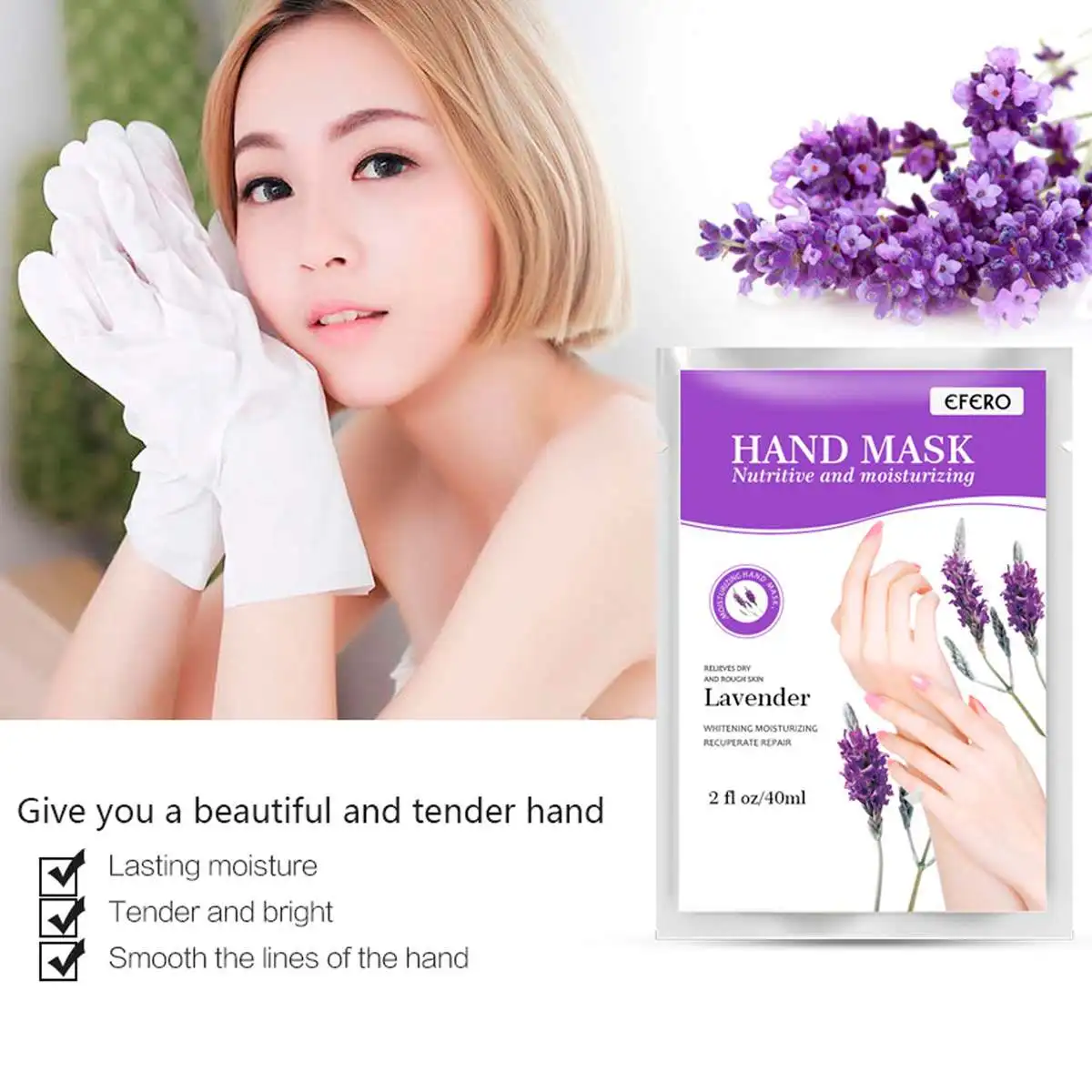 

2pcs/pair Lavender Moisturizing Hand Mask Hands Peeling Remove Dead Skin Spa Gloves Contains a variety of Plant Extracts