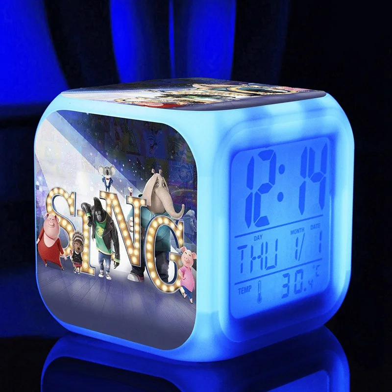 Америка мультфильм Пойте светодиодный Будильник Повтор ночное освещение часы Дата термометр настольные часы цифровой reloj despertador - Цвет: B02